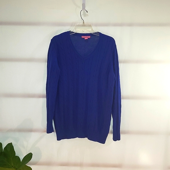 Pre-owned Blue Woman Within Long Sleeve V-Neck Sweater - Picture 2 of 11